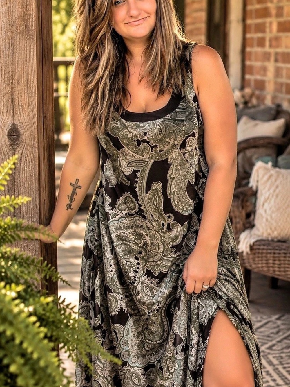 Paisley Maxi Dress in Black & Gray Like New
